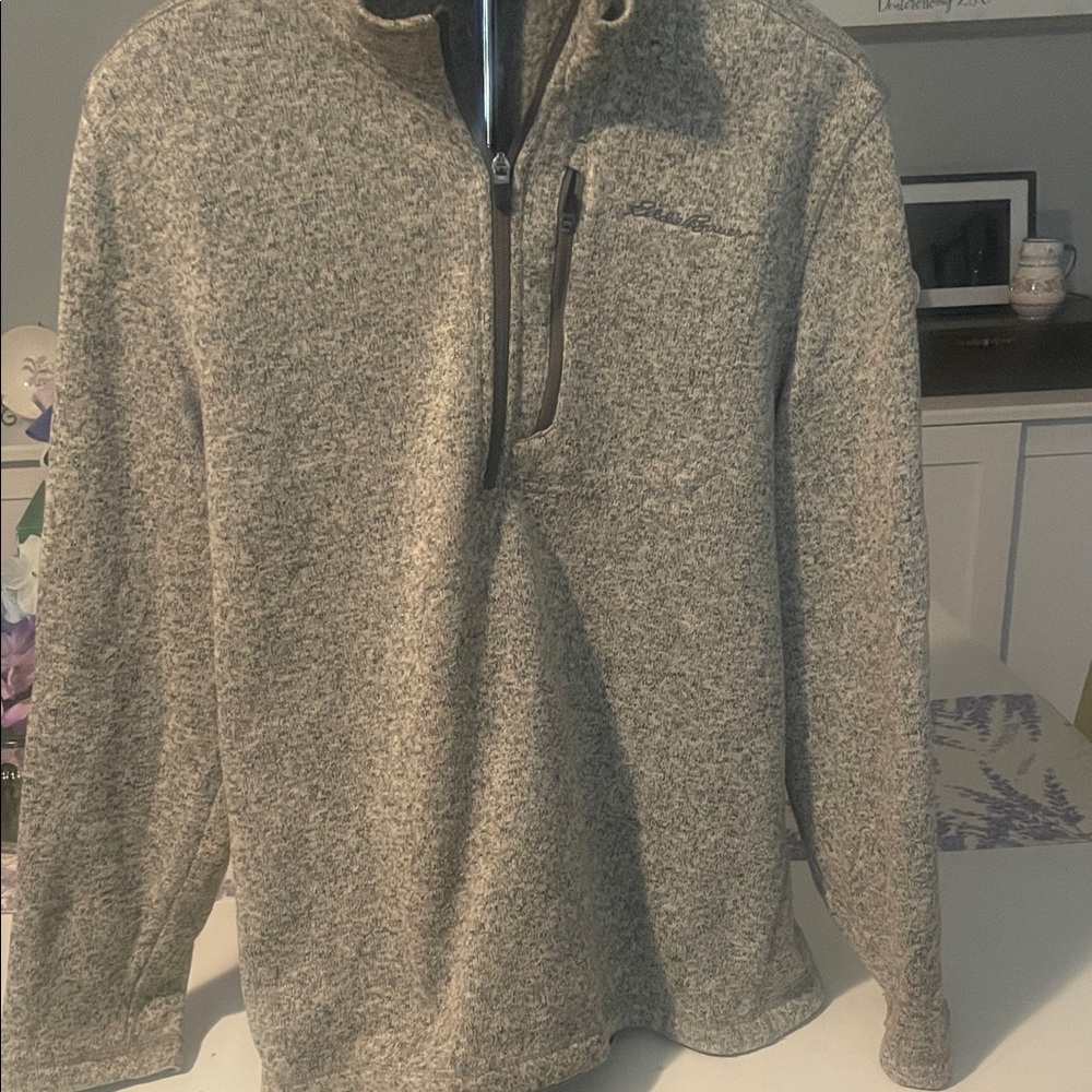 Summer Sale Markdown Eddie Bauer Gray Quarter-Zip Sweater L-26” Pit to Pit 20”
